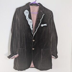 Vintage 70s 80s Members only Brown Velvet Blazer Jacket Cream Lace Metal Buttons